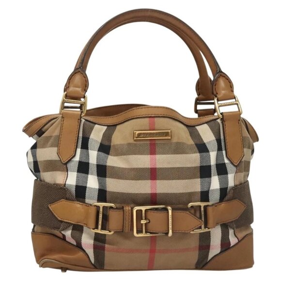 BURBERRY Nova Check Hand Bag Canvas 2way Beige Gold Auth - Picture 7 of 16